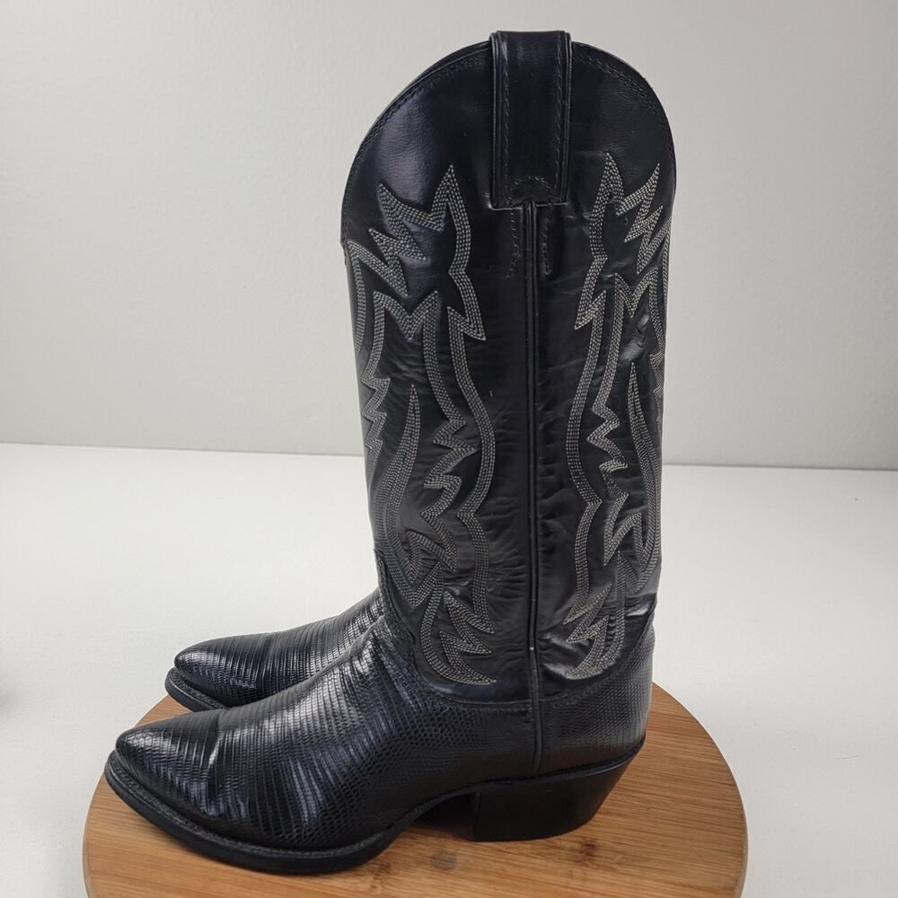 Justin Black Teju Lizard Exotic Skin Western Boots 9302 Women's Size 6.5‎ D USA